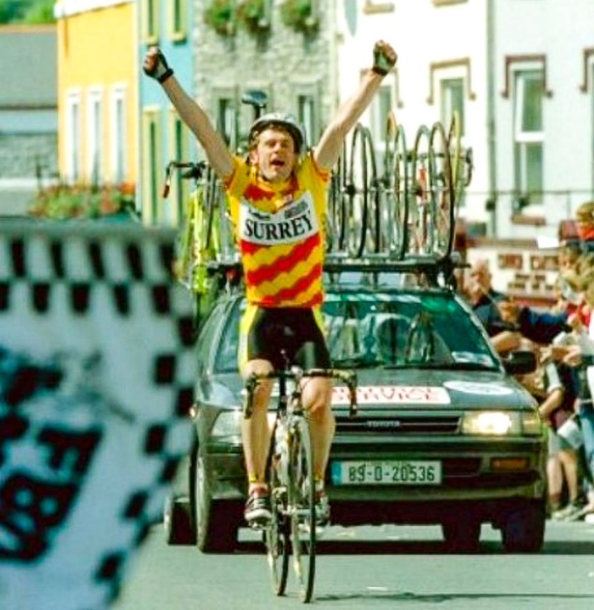 Getin Butler, Great Britain, takes Stage 1 of the 1991 R&aacute;s into Enniscorthy.